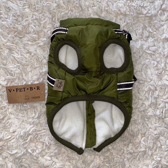 V.Pet.B.R Vest Jacket w/ Harness Waterproof Fashion Sports Hunter Green w/ leash - Picture 3 of 7